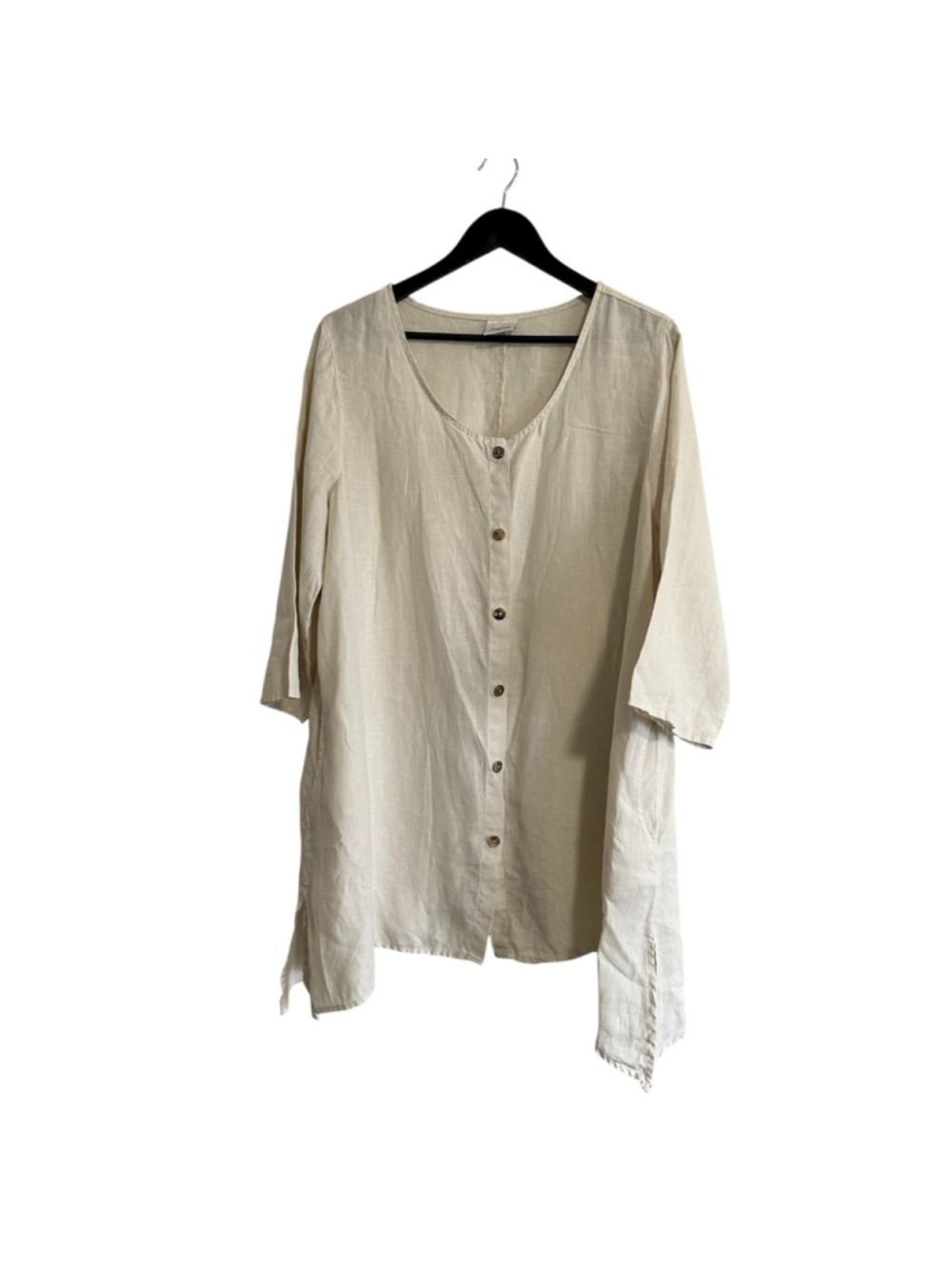 Click By Colour Me Cotton 100% Linen Button Down Tunic Top Beige XL Lagenlook - Picture 2 of 13